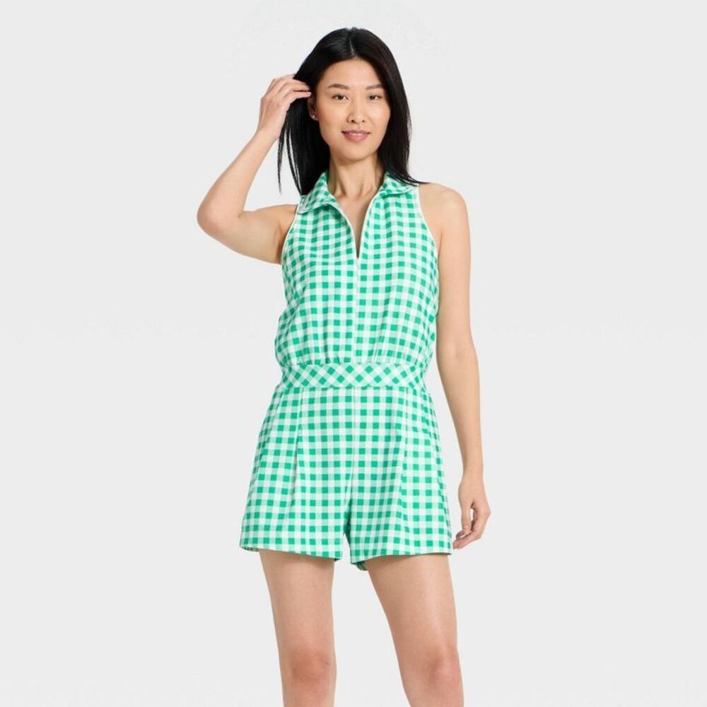 All In Motion - Women's Sleeveless Knit Pleated Romper - All In Mo Green